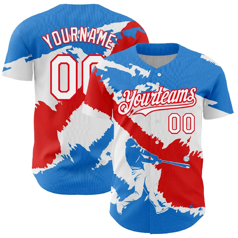 MLB Baseball Jersey-Custom Electric Blue White-Fire Red 3D Puerto Rico Puerto Rican Flag Authentic Baseball Jersey