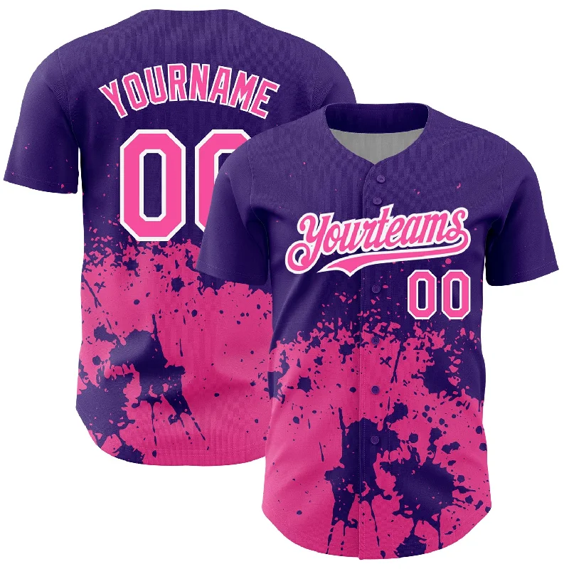 Fan Baseball Jersey-Custom Purple Pink-White 3D Pattern Design Abstract Splash Grunge Art Authentic Baseball Jersey