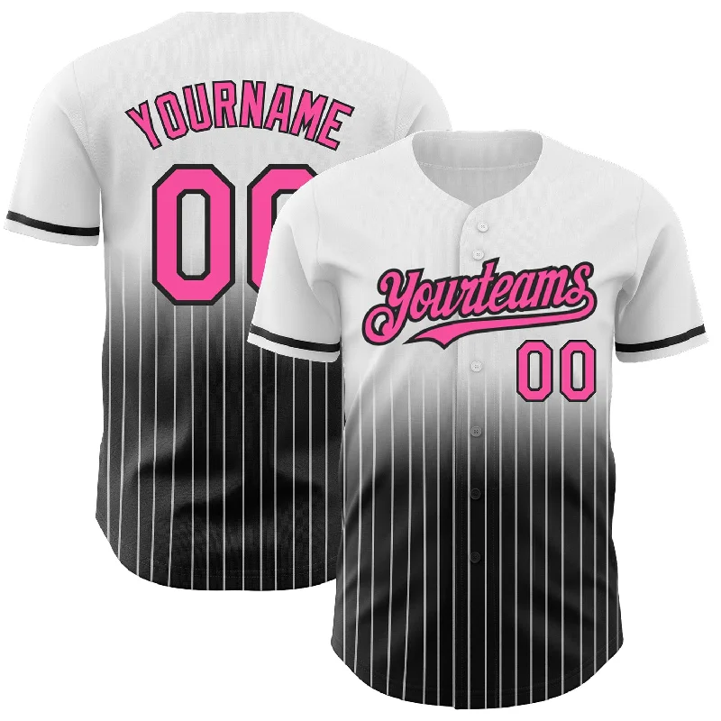 Gold Baseball Jersey-Custom White Pinstripe Pink-Black Authentic Fade Fashion Baseball Jersey