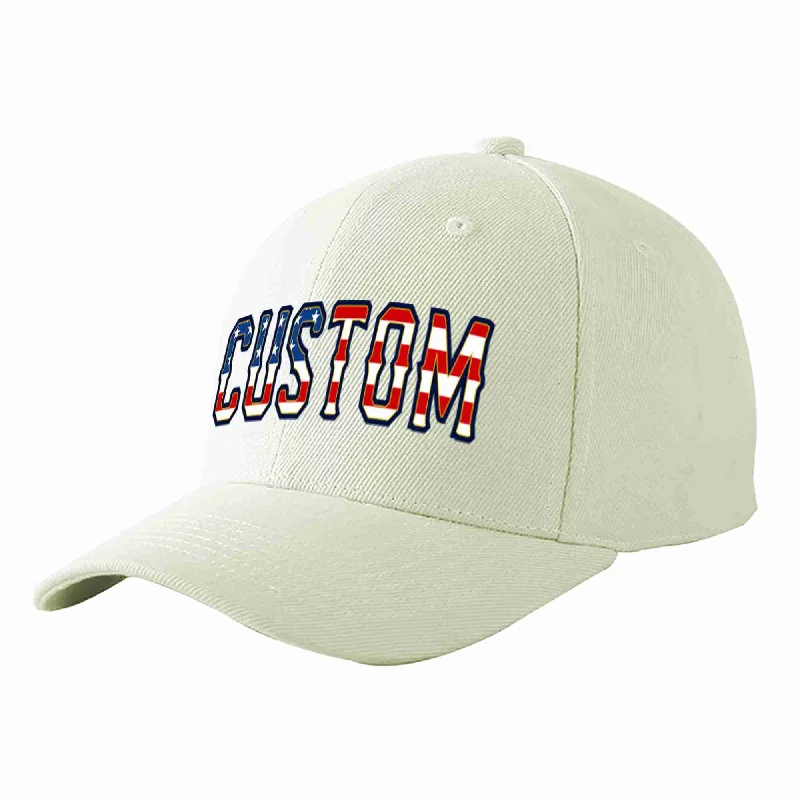 Retro Snapback Baseball Cap-Custom Cream Vintage USA Flag-Gold Curved Eaves Sport Baseball Cap Design for Men/Women/Youth