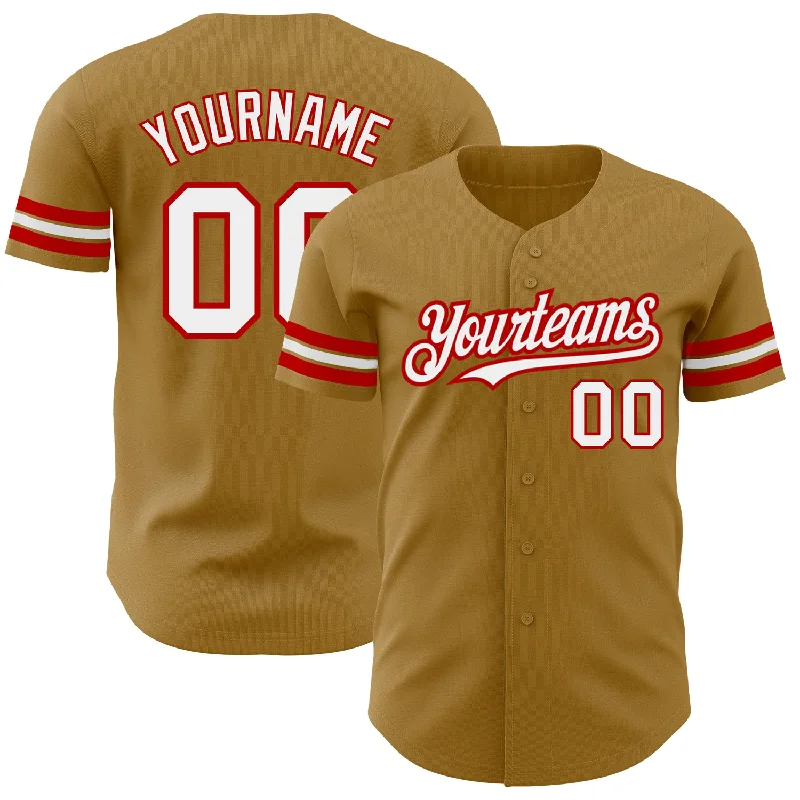 Performance Baseball Jersey-Custom Old Gold White-Red Authentic Baseball Jersey