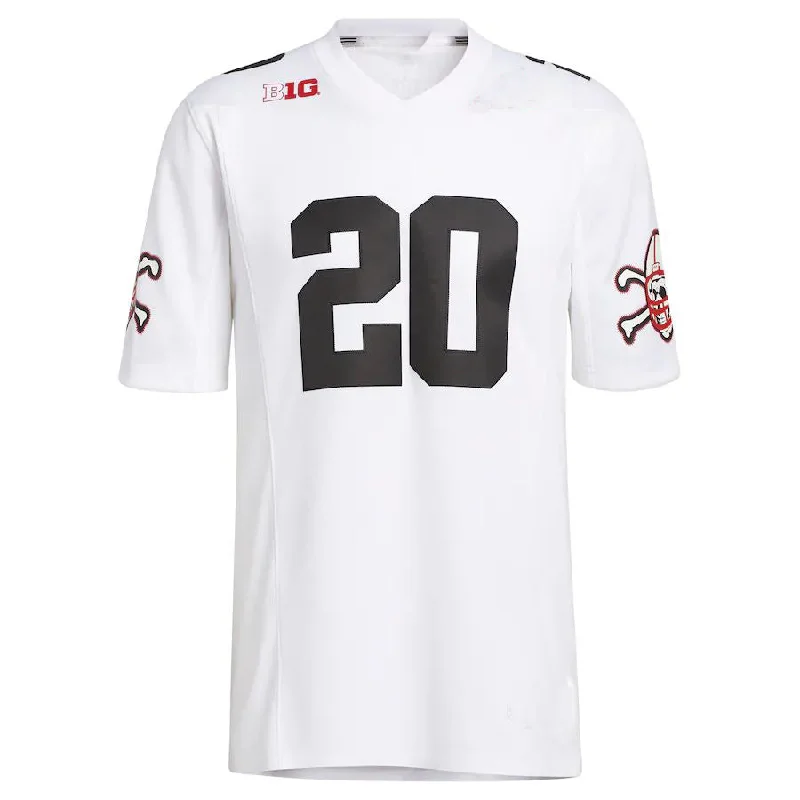 Supporter Football Jersey-#20 N.Huskers Premier Strategy Football Jersey White Stitched American College Jerseys