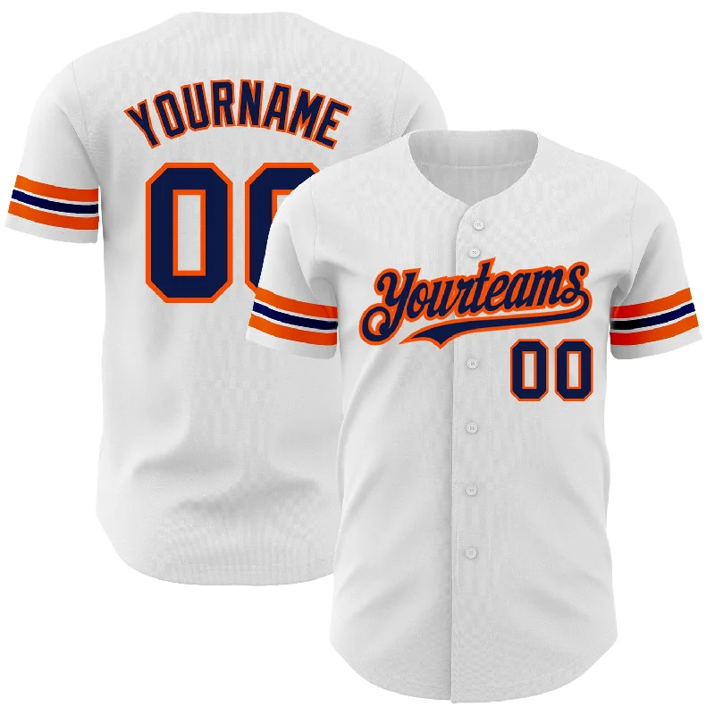 Striped Baseball Jersey-Custom White Navy-Orange Authentic Baseball Jersey