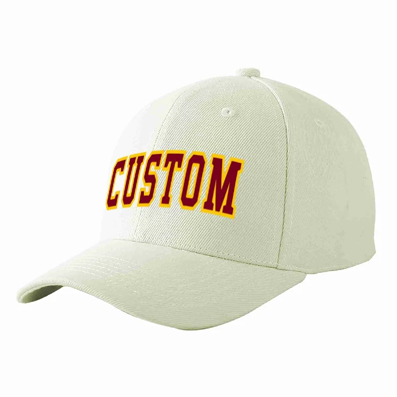 Fishing Baseball Cap-Custom Cream Crimson-Gold Curved Eaves Sport Baseball Cap Design for Men/Women/Youth