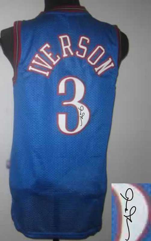 Basketball Culture Jersey-76ers 3 Iverson Blue Throwback Signature Edition Basketball Jerseys