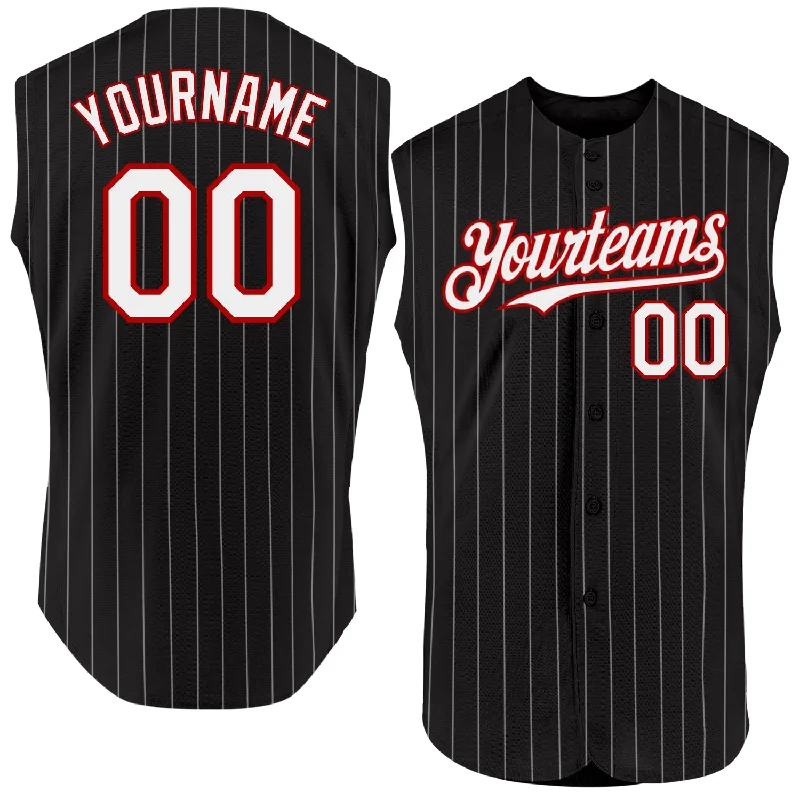 Home Run Baseball Jersey-Custom Black White Pinstripe Orange Authentic Sleeveless Baseball Jersey