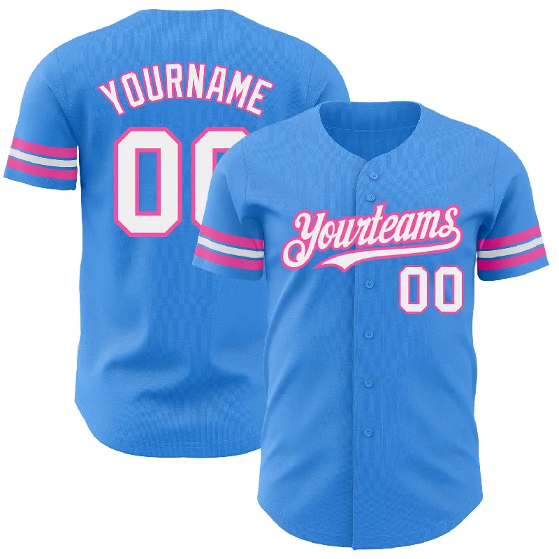 Pro Baseball Jersey-Custom Electric Blue White-Pink Authentic Baseball Jersey