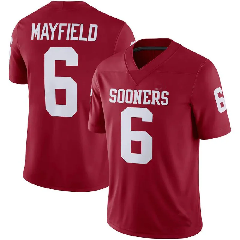 Breathable Football Jersey-O.Sooners #6 Baker Mayfield Jordan Brand Alumni Player Game Jersey Crimson Football Jersey Stitched American College Jerseys