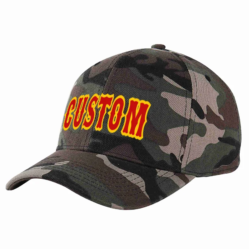 Motorcycle Baseball Cap-Custom Camo Red-Yellow Curved Eaves Sport Baseball Cap Design for Men/Women/Youth