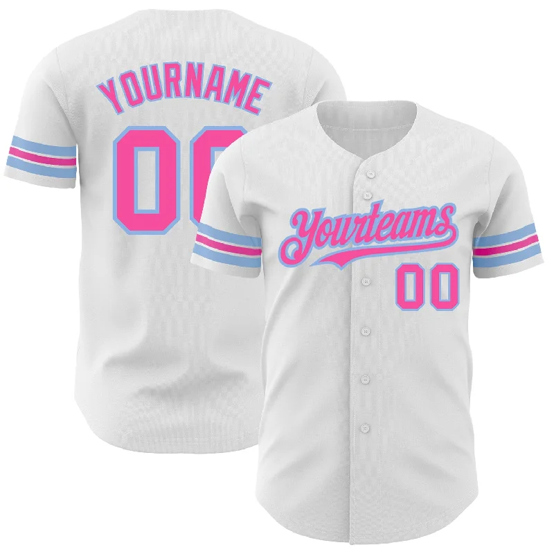 Custom Name Baseball Jersey-Custom White Pink-Light Blue Authentic Baseball Jersey