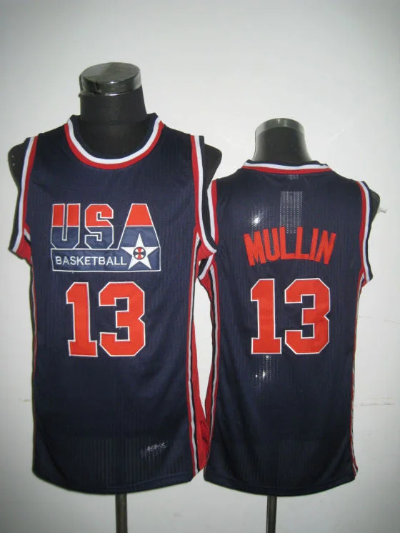 Pink Basketball Jersey-USA Basketball 1992 Dream Team 13 Chris Mullin Blue Basketball Jersey