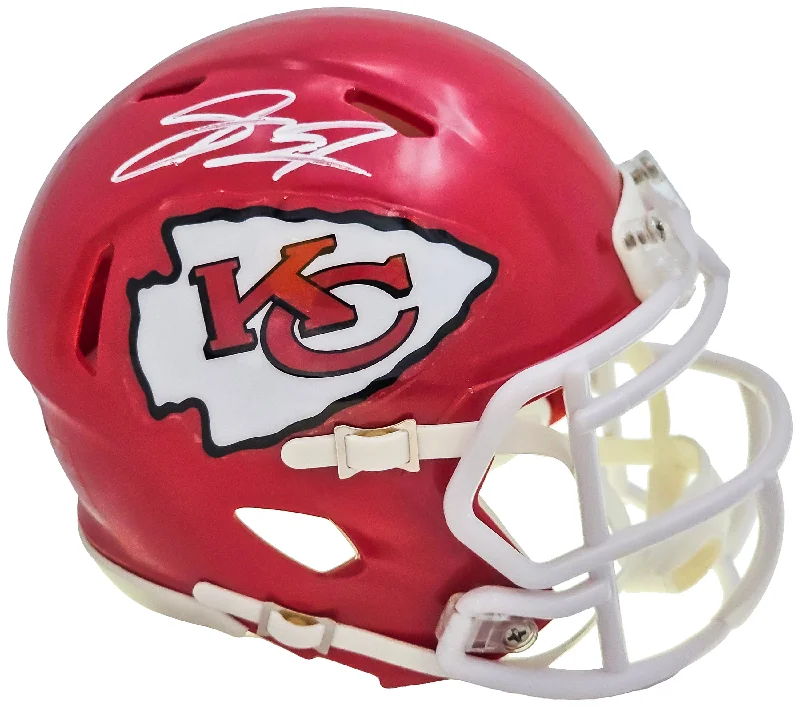 Rugby Analyst Helmet-Skyy Moore Autographed Kansas City Chiefs Red Speed Mini Helmet Beckett BAS Witness Stock #220533