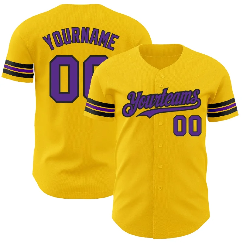 Championship Baseball Jersey-Custom Yellow Purple-Black Authentic Baseball Jersey