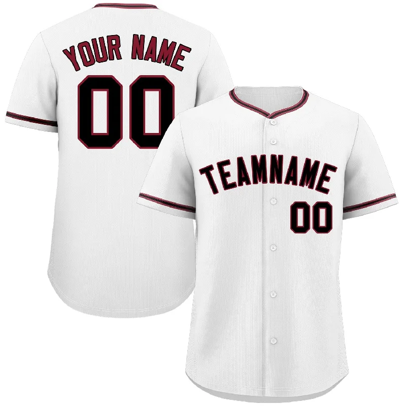 Long Sleeve Baseball Jersey-Custom White Black-Crimson Classic Style Authentic Baseball Jersey