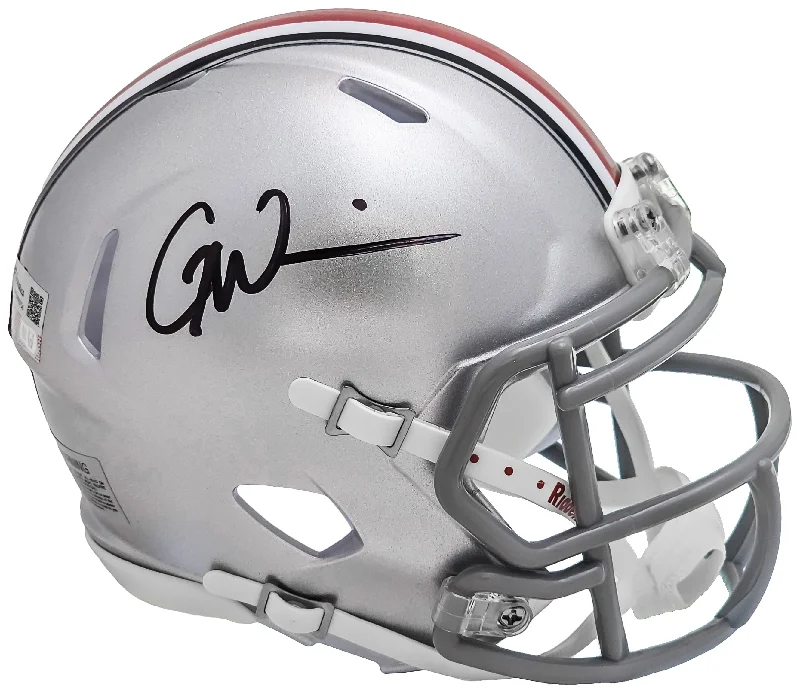 Classic Black Rugby Helmet-Garrett Wilson Autographed Ohio State Buckeyes Silver Speed Mini Helmet Fanatics Holo Stock #216716