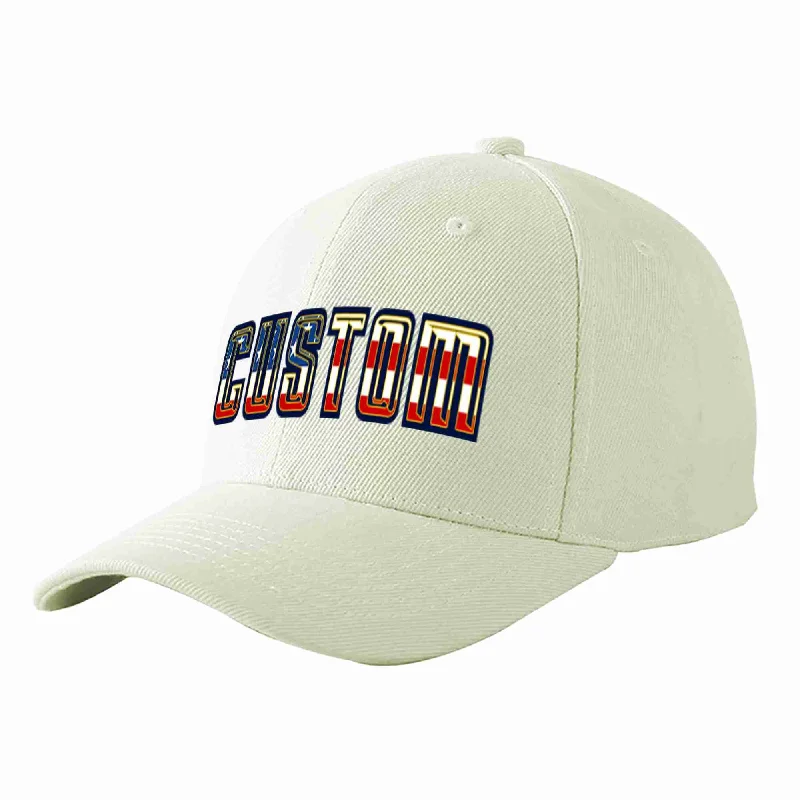 Spring Baseball Cap-Custom Cream Vintage USA Flag-Gold Curved Eaves Sport Baseball Cap Design for Men/Women/Youth