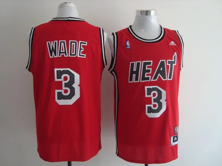 Solid Color Basketball Jersey-Heat 3 Wade Red Hardwood Classics Swingman Basketball Jerseys