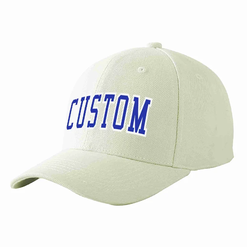 Leather Baseball Cap-Custom Cream Royal-White Curved Eaves Sport Baseball Cap Design for Men/Women/Youth