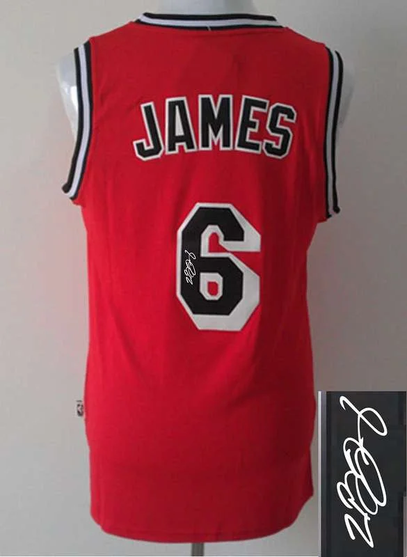 Basketball Game Night Jersey-Heat 6 James Red Signature Edition Basketball Jerseys