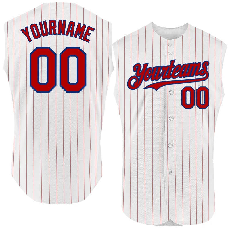 Unisex Baseball Jersey-Custom White Red Pinstripe Navy Authentic Sleeveless Baseball Jersey