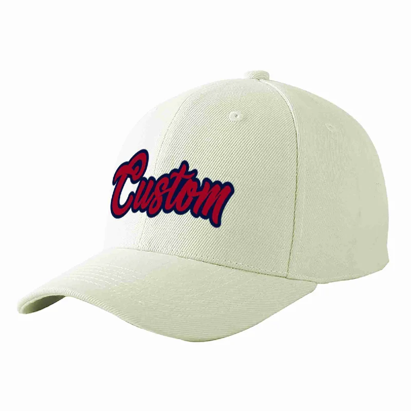 Streetwear Baseball Cap-Custom Cream Red-Navy Curved Eaves Sport Baseball Cap Design for Men/Women/Youth