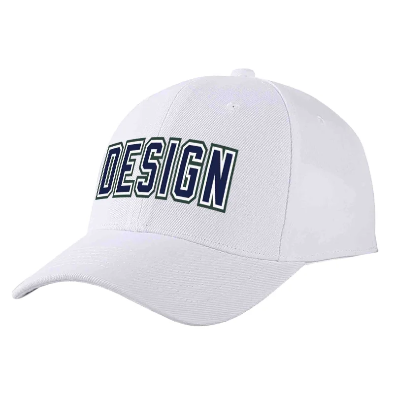 Graduation Baseball Cap-Custom White Navy-White Curved Eaves Sport Design Baseball Cap