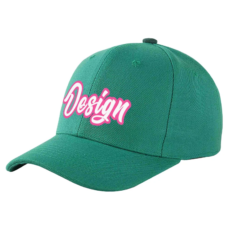 Road Trip Baseball Cap-Custom Light Green White-Pink Curved Eaves Sport Design Baseball Cap