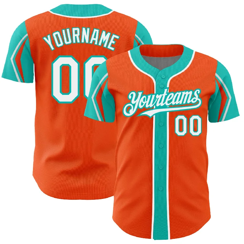 Graduation Baseball Jersey-Custom Orange White-Aqua 3 Colors Arm Shapes Authentic Baseball Jersey