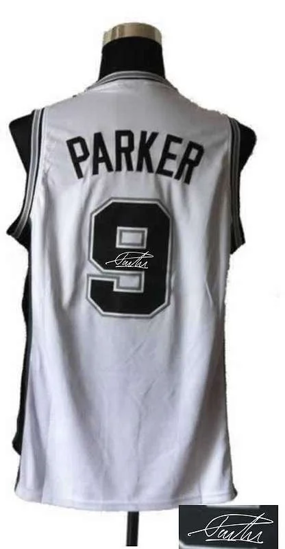 Quick-Dry Basketball Jersey-Spurs 9 Parker White Signature Edition Basketball Jerseys