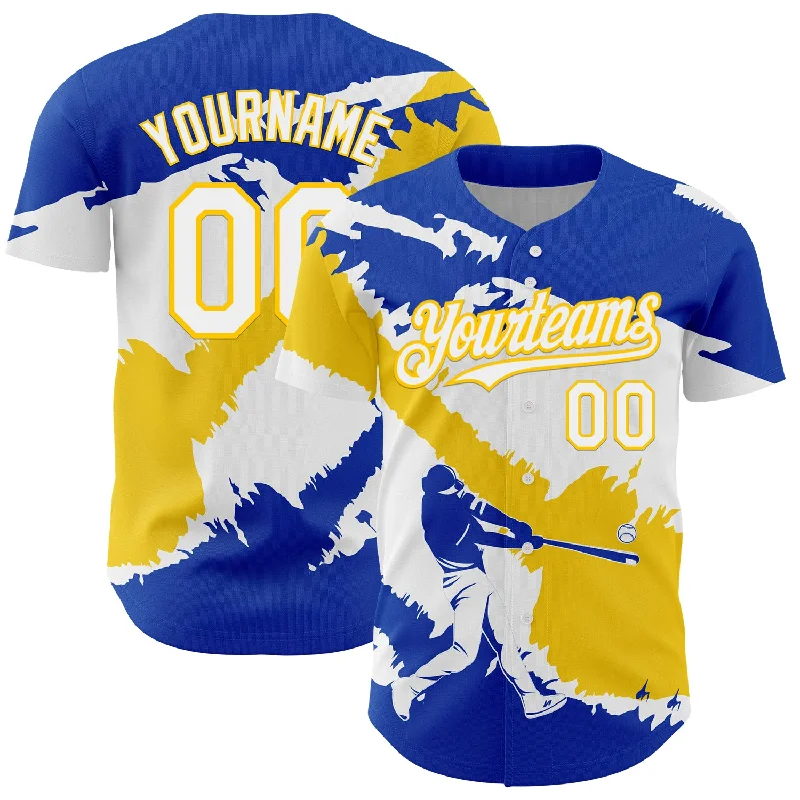 Practice Session Baseball Jersey-Custom Thunder Blue White-Yellow 3D Uruguay Uruguayan Flag Authentic Baseball Jersey