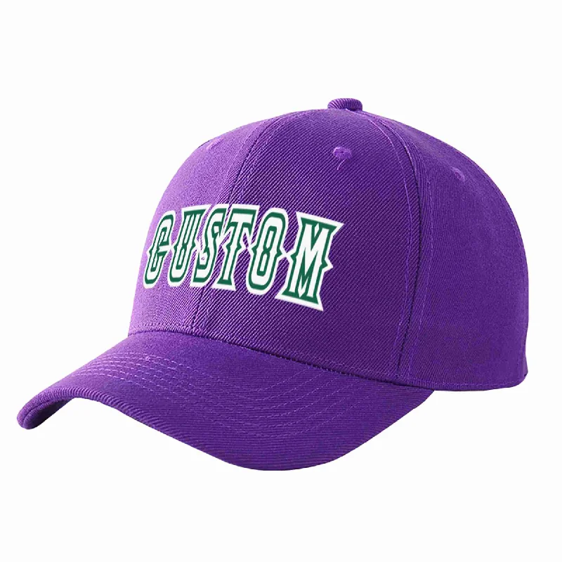 Flight Attendant Baseball Cap-Custom Purple White-Kelly Green Curved Eaves Sport Baseball Cap Design for Men/Women/Youth