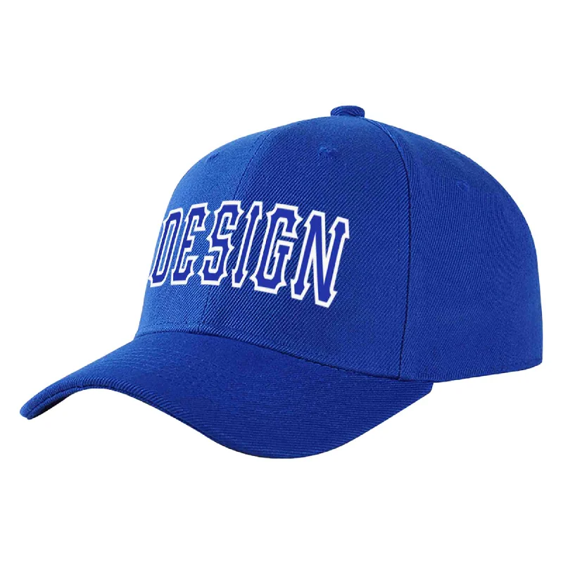 Leather Baseball Cap-Custom Royal Royal-White Curved Eaves Sport Design Baseball Cap