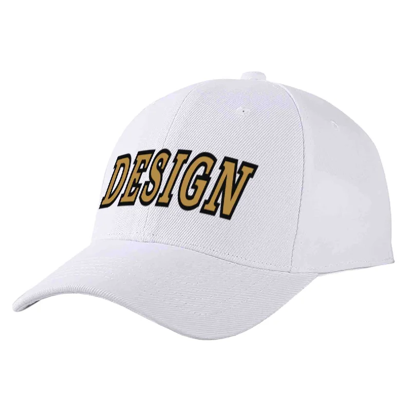 School Baseball Cap-Custom White Old Gold-Black Curved Eaves Sport Design Baseball Cap