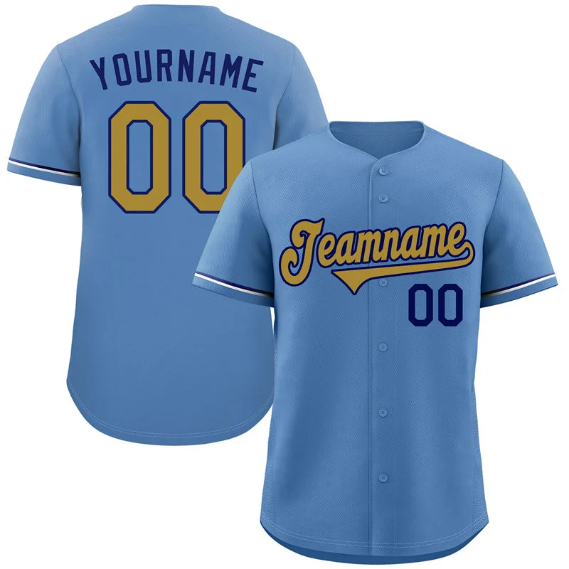 College Baseball Jersey-Custom Light Blue Old Gold-Royal Classic Style Authentic Baseball Jersey