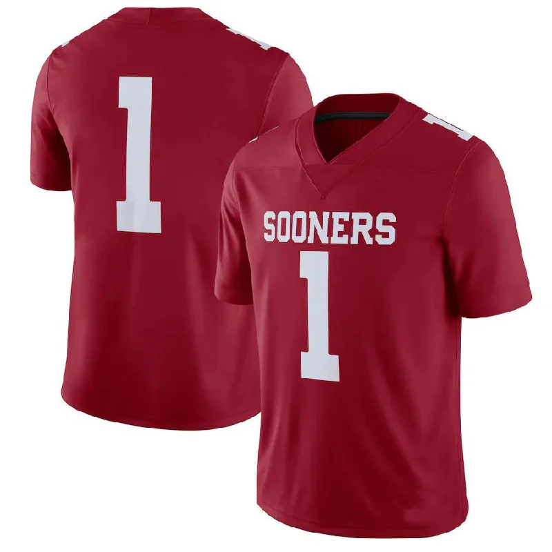 Unisex Football Jersey-#1 O.Sooners Jordan Brand  Home Game Jersey Crimson Football Jersey Stitched American College Jerseys