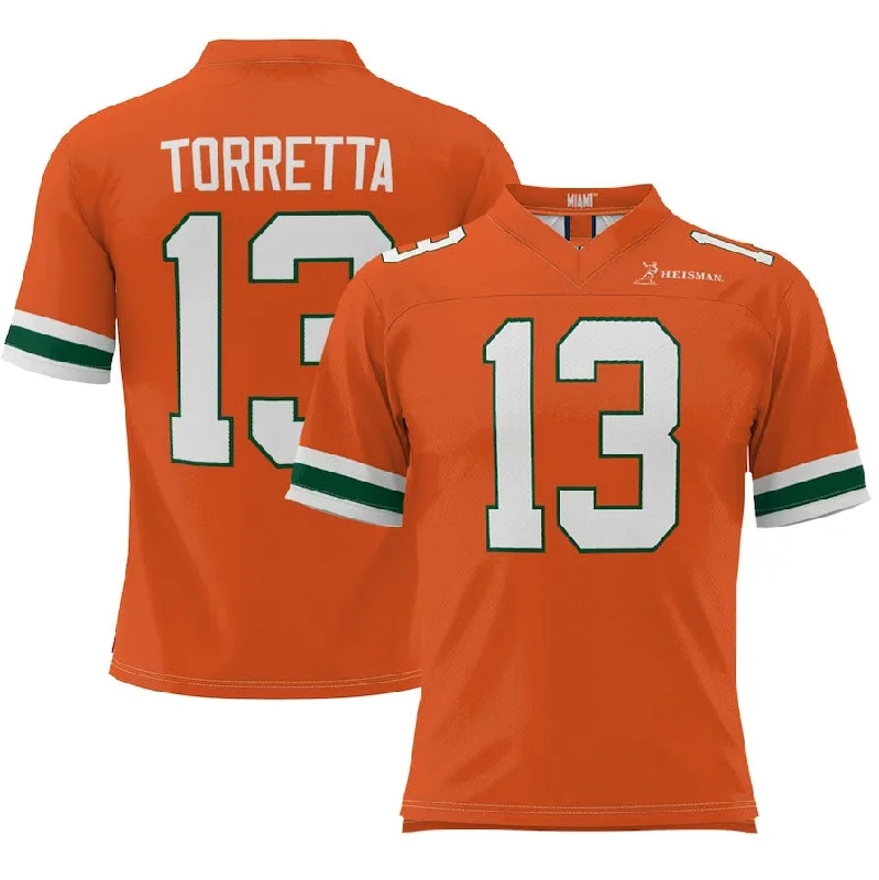 Button-Up Football Jersey-M.Hurricanes #13 Gino Torretta Heisman Football Jersey - Orange American College Jerseys