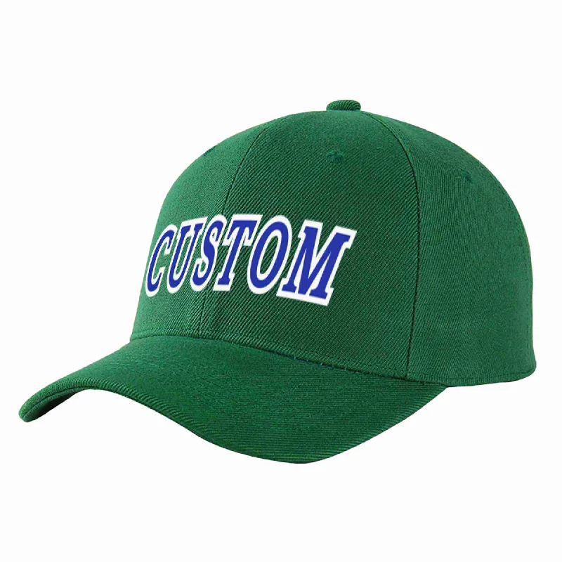 Unstructured Baseball Cap-Custom Green Royal-White Curved Eaves Sport Baseball Cap Design for Men/Women/Youth