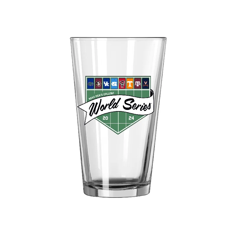 Sports Bar Team Mug-2024 NCAA Men's Baseball 16oz Final 8 Teams Pint Glass