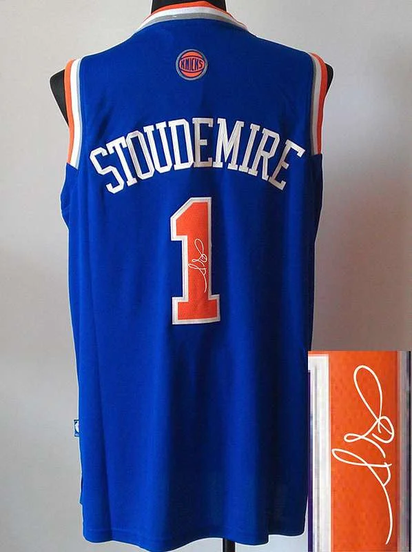 Training Basketball Jersey-Knicks 1 Stoudemire Blue Signature Edition Basketball Jerseys