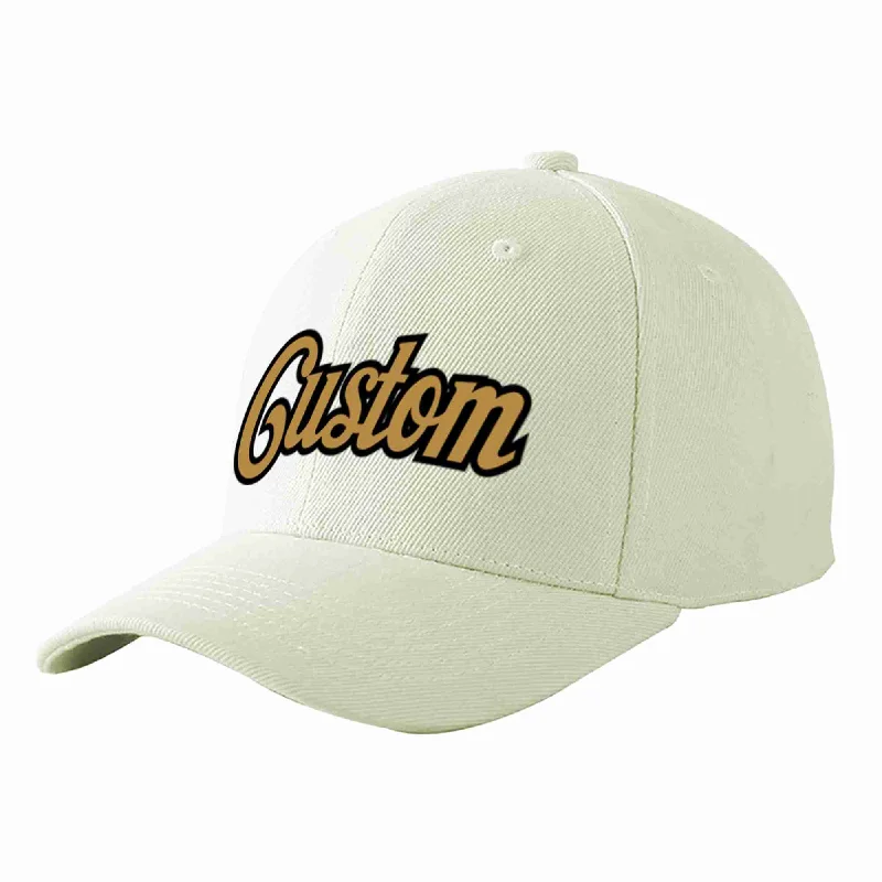 Father's Day Baseball Cap-Custom Cream Old Gold-Black Curved Eaves Sport Baseball Cap Design for Men/Women/Youth