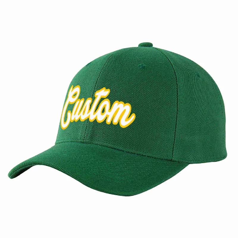 Movie-Themed Baseball Cap-Custom Green White-Gold Curved Eaves Sport Baseball Cap Design for Men/Women/Youth