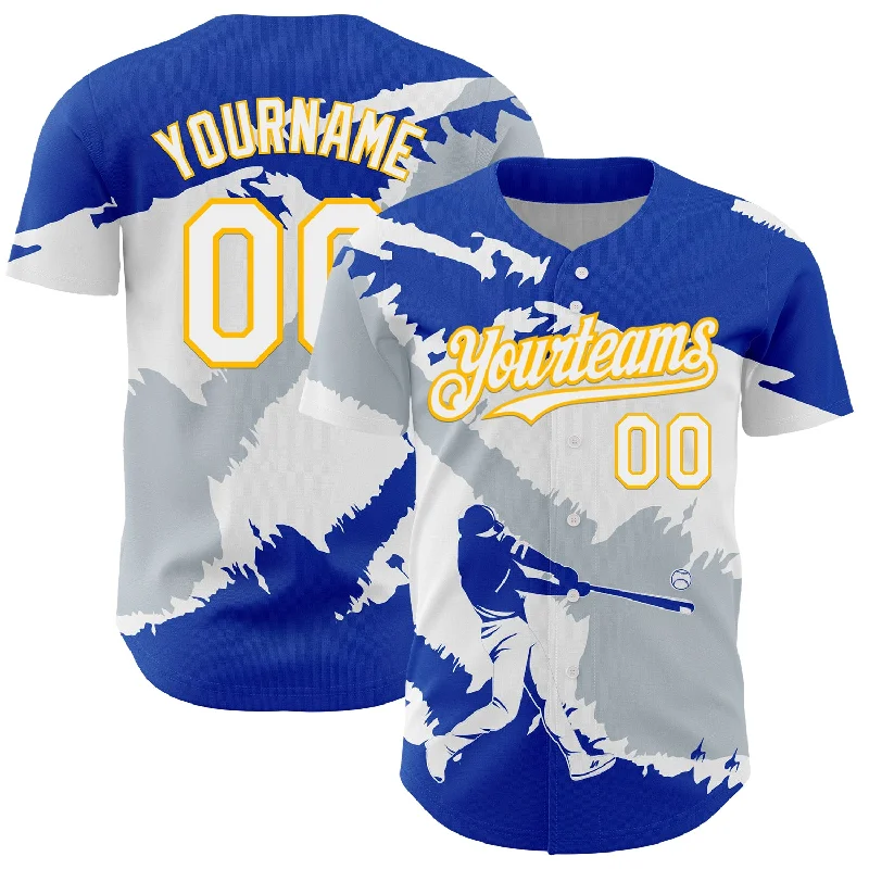 Graphic Baseball Jersey-Custom Thunder Blue Gold-Silver 3D El Salvador El Salvadoran Flag Authentic Baseball Jersey