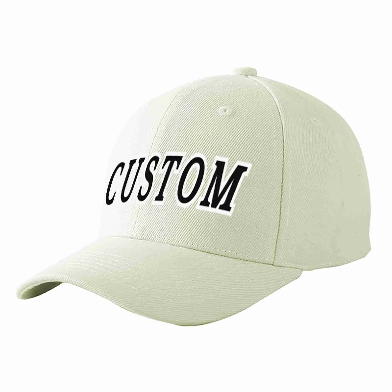 Moisture Wicking Baseball Cap-Custom Cream Black-White Curved Eaves Sport Baseball Cap Design for Men/Women/Youth