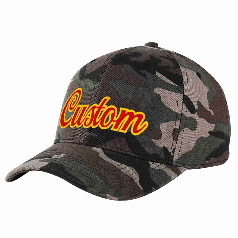 Personalized Gift Baseball Cap-Custom Camo Red-Yellow Curved Eaves Sport Baseball Cap Design for Men/Women/Youth