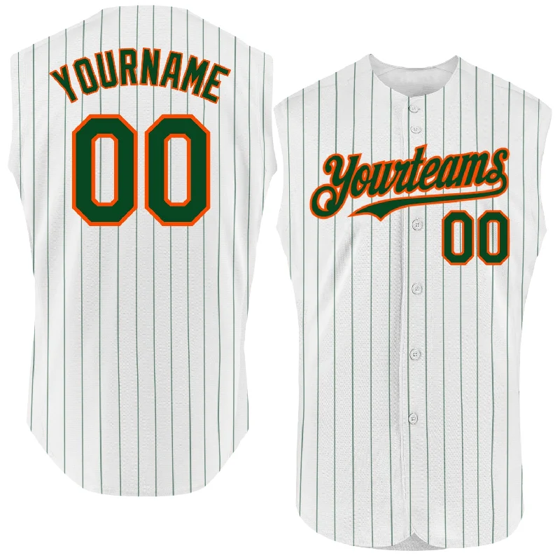 Athletic Fit Baseball Jersey-Custom White Green Pinstripe Gold Authentic Sleeveless Baseball Jersey