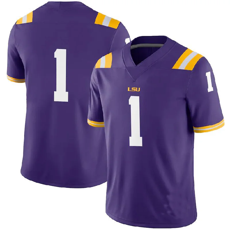 Two-Tone Football Jersey-#1 L.Tigers Game Football Jersey Purple Stitched American College Jerseys