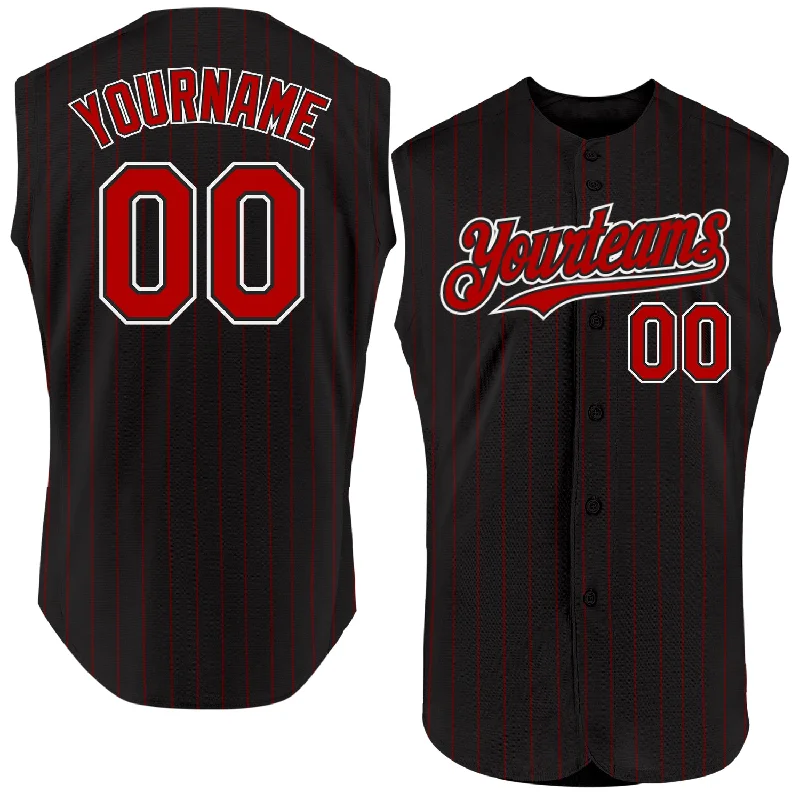 Baseball Brotherhood Jersey-Custom Black Red Pinstripe White Authentic Sleeveless Baseball Jersey