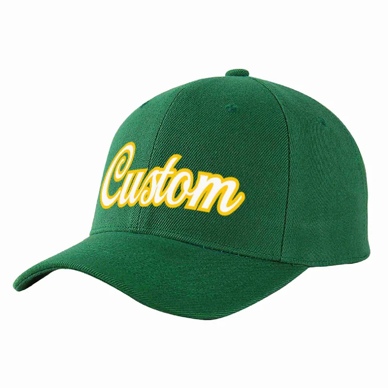 Equestrian Baseball Cap-Custom Green White-Gold Curved Eaves Sport Baseball Cap Design for Men/Women/Youth