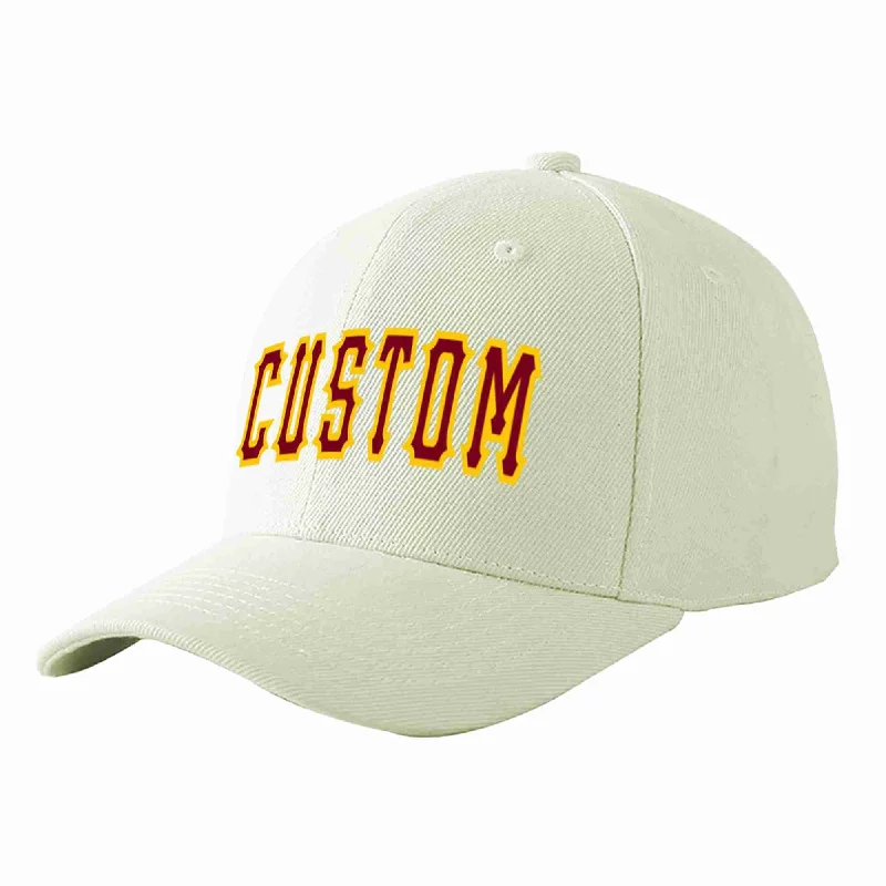 K-Pop Baseball Cap-Custom Cream Crimson-Gold Curved Eaves Sport Baseball Cap Design for Men/Women/Youth