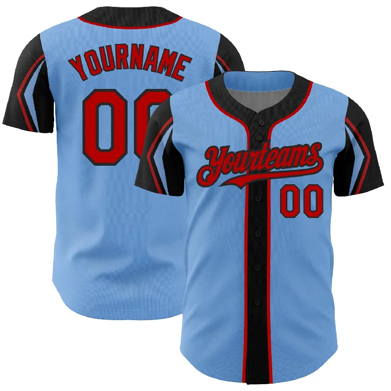 Baseball Gift Jersey-Custom Light Blue Red-Black 3 Colors Arm Shapes Authentic Baseball Jersey